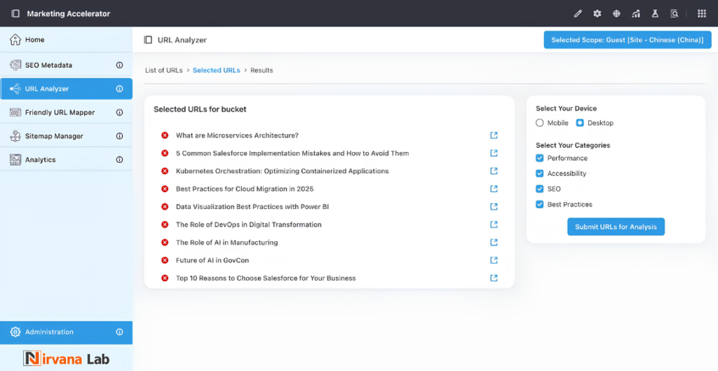 Analytics Overview - Filter by robots, sitemap status, and view SEO data across all content types
